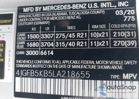 2020 Mercedes-Benz Gle 450 4Matic z USA, uszkodzony, nr VIN 4JGFB5KB5LA218655